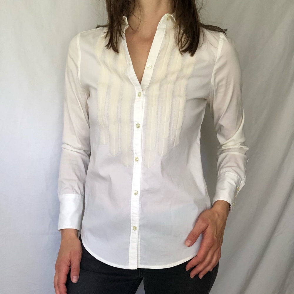 Ann Taylor gauze tuxedo button down shirt petite